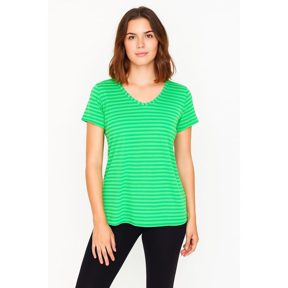 Danskin Now Women’s Top Semi Fitted Dri More Green Striped Size Small